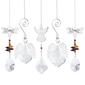 Larme verre suspendu suncatcher pendentif décoration, Lustre de plafond en cristal, pendentifs à prisme boule, avec les accessoires en acier inoxydable, motif ange/aile/abeilles