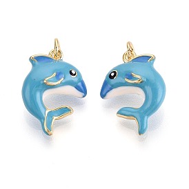 Латунь эмаль подвески, дельфин, с целью перехода в кольце, реальный 18 k позолоченный