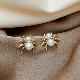 Exquisite Pearl Spider Earrings with Unique Retro Design and 3D Texture