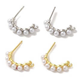 Rack Plating Brass Studs Earrings Findings, with Plastic Beads, Long-Lasting Plated, Lead Free & Cadmium Free