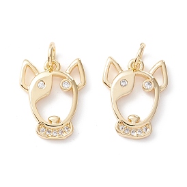 Brass Micro Pave Clear Cubic Zirconia Pendants, Cadmium Free & Lead Free, Real 18K Gold Plated, Bull Terrier