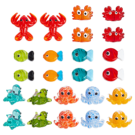 24Pcs 12 Styles Ocaen Theme Transparent Glass Enamel Beads, Mixed Shapes