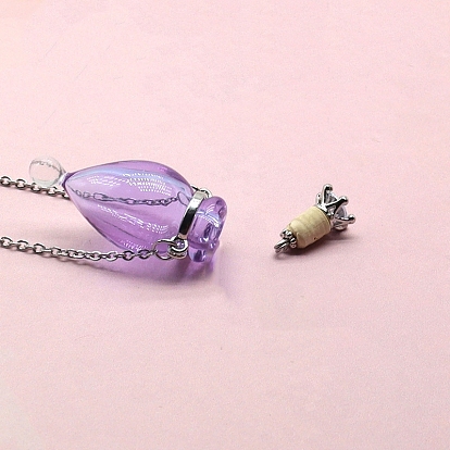Lampwork Teardrop Perfume Bottle Necklaces, Pendant Necklace with Stainless Steel Chains