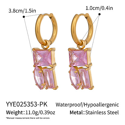 304 прямоугольные серьги-кольца из нержавеющей стали, с кубического циркония, реальный 18 k позолоченный