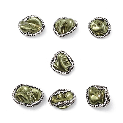 Electroplated Natural Freshwater Shell Nuggets Beads, with Polymer Clay Rhinestone
