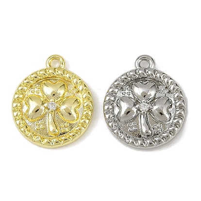 Подвески из латуни с прозрачным фианитом, без кадмия, без никеля и без свинца, плоский круглый с подвесками в виде клевера