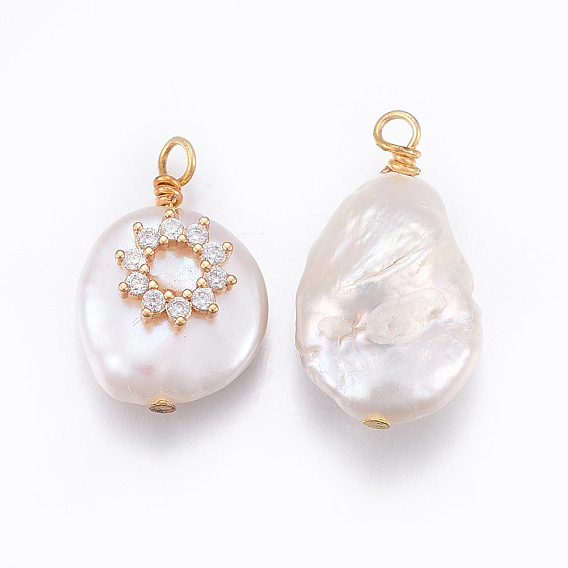 Подвески из натурального пресноводного жемчуга, с латунной кубической фурнитурой, самородки с цветком, золотые
