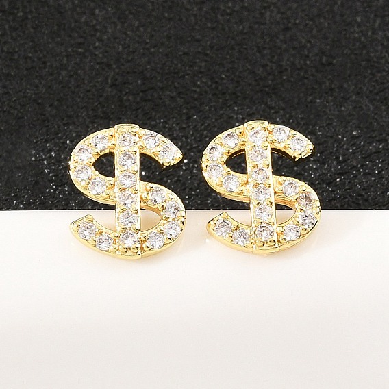 Серьги-гвоздики из латунного микро-паве, знак доллара, долговечный, стойки покрытие, без свинца и без кадмия