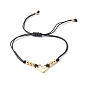 Adjustable Nylon Thread Braided Bead Bracelets, with Brass Beads, Heart