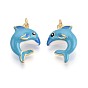 Латунь эмаль подвески, дельфин, с целью перехода в кольце, реальный 18 k позолоченный