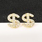 Серьги-гвоздики из латунного микро-паве, знак доллара, долговечный, стойки покрытие, без свинца и без кадмия