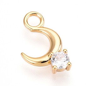 Латунные микропаве прозрачные подвески с фианитом, луна, без кадмия, без никеля и без свинца