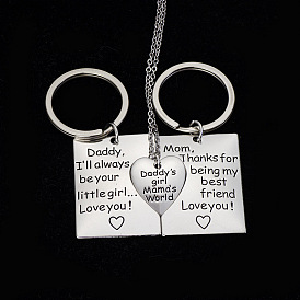 Minimalist Alphabet Keychain Necklace Set for Family of Three - Parent-child Gift.
