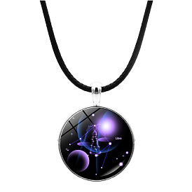 Zodiac Gemstone Leather Necklace - Creative Pendant Jewelry for Men and Women