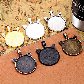 Jewelry accessories paste 25MM cat ear bottom bracket alloy time gemstone bracket side hanging retro necklace pendant
