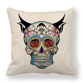 Taies d'oreiller en lin, housse de coussin motif tête de mort en sucre style bohème, pour canapé canapé-lit, carrée
