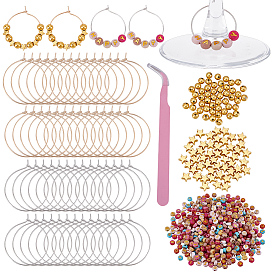 Набор для изготовления своими руками, включая сплав и акриловые бусины, пинцет из нержавеющей стали, латунные серьги-кольца и бусины-разделители