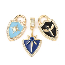 Кулоны с эмалью из латуни с прозрачным кубическим цирконием, щит, золотые