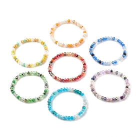 7Pcs 7 Colors Bling Round Glass Beaded Stretch Bracelets Set, Stackable Bracelets for Women