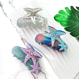 Starfish Glitter Acrylic Claw Hair Clips, with Rhinestone, Hair Accessories for Women Girl