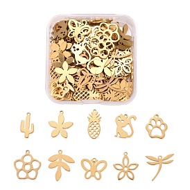 100Pcs 10 Style 304 Stainless Steel Pendants, Laser Cut, Mixed Shapes