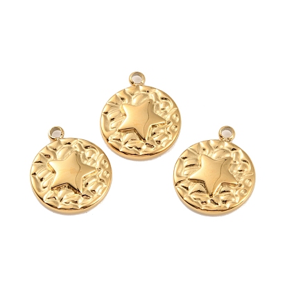 Ионное покрытие (ip) 304 подвески из нержавеющей стали, плоский круглый с шармом в виде звезды