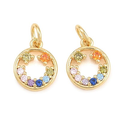 Латунные микро-паве красочные кубические циркониевые подвески, без кадмия и без свинца, долговечный, стойки покрытие, кольцо прелести