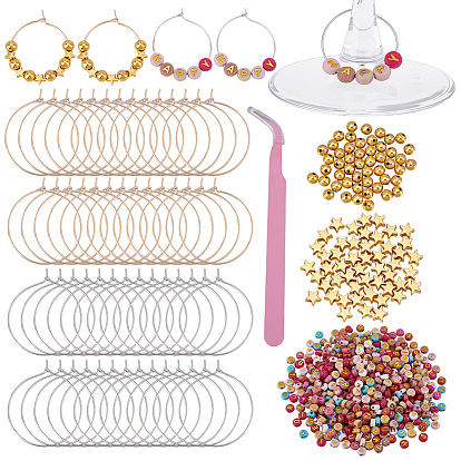 Набор для изготовления своими руками, включая сплав и акриловые бусины, пинцет из нержавеющей стали, латунные серьги-кольца и бусины-разделители