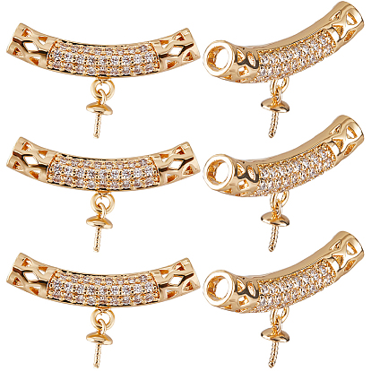 6шт. латунные микропрозрачные прозрачные кубические цирконии штифты-скобы бусины трубка, для полуразрушенной бусины, без никеля 