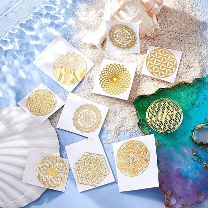 SUNNYCLUE 10 Sheets 10 Styles Chakra Theme Self Adhesive Brass Stickers, Scrapbooking Stickers, for Epoxy Resin Crafts, Golden