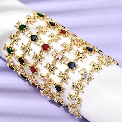 Латунные браслеты-цепочки с микропаве из кубического циркония для женщин, медведь, со стеклом, стойки покрытие, долговечный, реальный 18 k позолоченный, без кадмия и без свинца