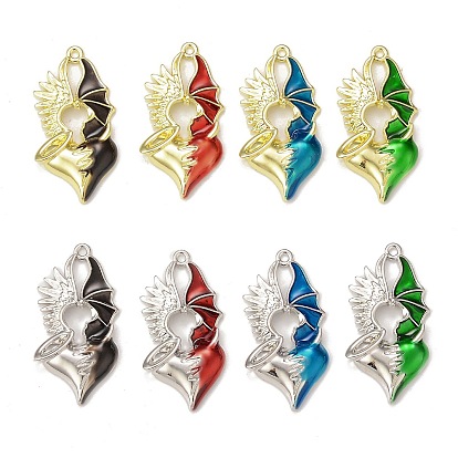 Crémaillère placage pendentifs en émail d'alliage, coeur avec breloque aile