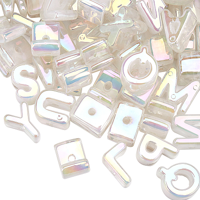 50Pcs Opaque Rainbow Iridescent Acrylic Beads, Random Letter
