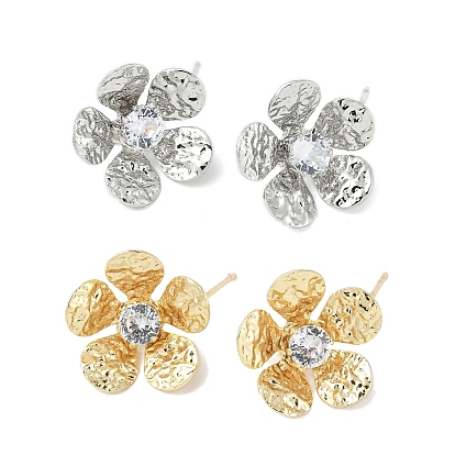 Фурнитура для сережек-гвоздиков из цветочной латуни с микропаве из кубического циркония