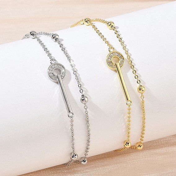 Bracelets à maillons clés en laiton sertis de micro-pavés de zirconiums cubiques transparents 2, plaqué longue durée, crémaillère plaquage, sans plomb et sans cadmium