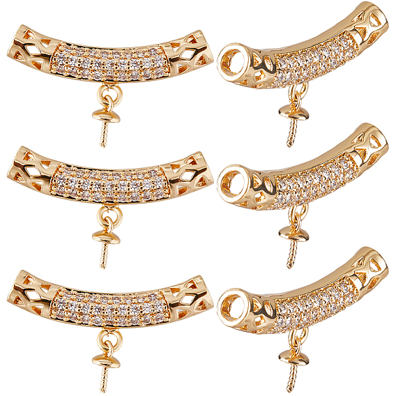 6шт. латунные микропрозрачные прозрачные кубические цирконии штифты-скобы бусины трубка, для полуразрушенной бусины, без никеля 