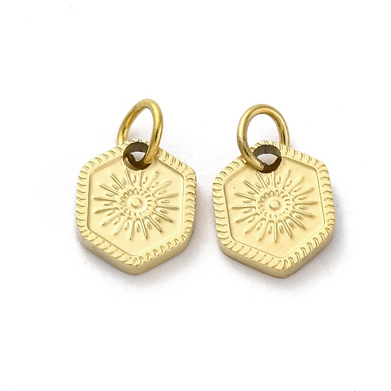 304 прелести нержавеющей стали, с целью перехода в кольце, шестиугольник с солнечным шармом, ионное покрытие (ip)