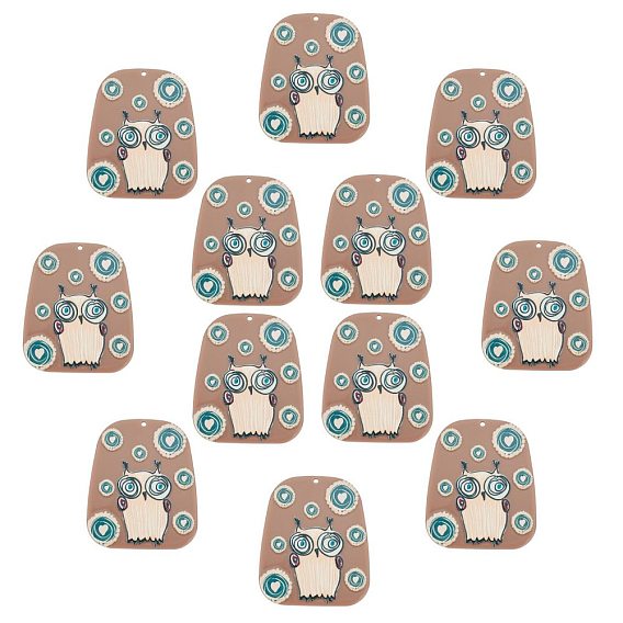 Acrylic Pendants, Owl Printed, Trapezoid