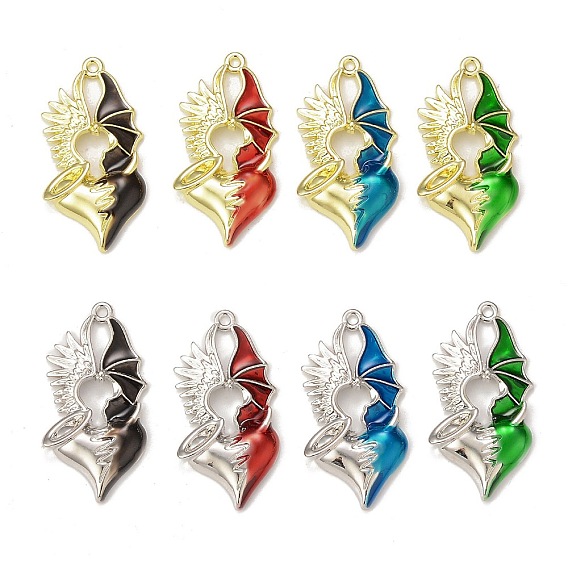 Rack Plating Alloy Enamel Pendants, Heart with Wing Charm