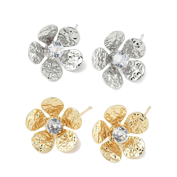 Фурнитура для сережек-гвоздиков из цветочной латуни с микропаве из кубического циркония