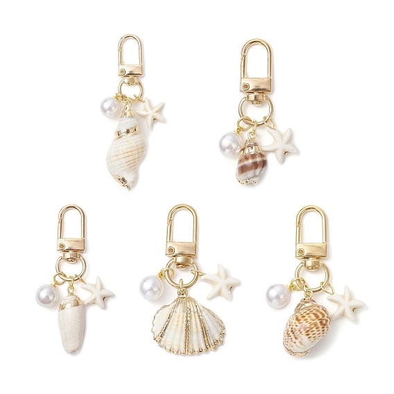 Подвеска в виде спиральной ракушки и синтетической бирюзы в виде морской звезды, с круглыми застежками из пластика ABS с имитацией жемчуга и сплава
