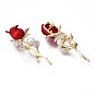 Rose Flower Enamel Pin with Plastic Pearl, 3D Alloy Brooch with Crystal Rhinestone for Backpack Clothes, Nickel Free & Lead Free, Light Golden
