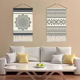 Polyester Bohemia Mandala Wall Tapestrys, for Home Decoration, with Wood Bar, Nulon Rope, Plastic Hook, Rectangle