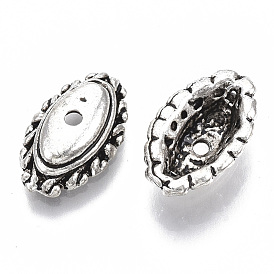 Tibetan Style Alloy Bead Caps, Cadmium Free & Lead Free, Oval, Apetalous