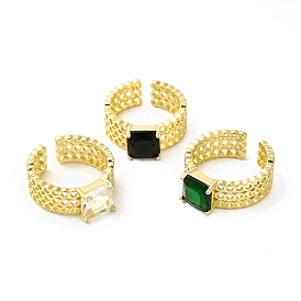 Стеклянная квадратная открытая манжета, полое кольцо из настоящей позолоченной латуни 18k для женщин, без кадмия, без никеля и без свинца