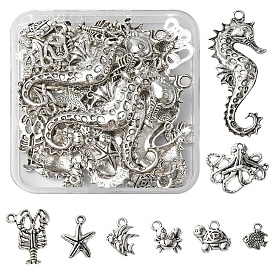 48 pcs 8 style pendentifs en alliage de style tibétain thème animal marin, sans cadmium et sans plomb, forme mixte