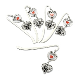 Alloy Hook Bookmarks, with Acrylic Beads, Wing & Heart Pendant Book Marker