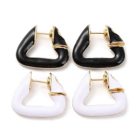 Enamel Trapezoid Hoop Earrring, Real 18K Gold Plated Brass Earrings