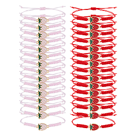 30Pcs 2 Colors Alloy Enamel Charm Bracelets, Strawberry, with Nylon Thread