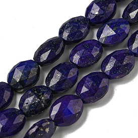 Natural Lapis Lazuli Beads Strands, Faceted, Dyed, Flat Oval